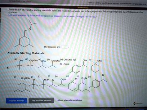 SOLVED From The List Of Available Starting Materials Select The