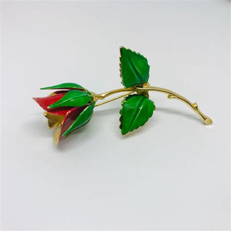 Red Rose Enamel Pin Christmas Rose Red Long Stem Rose Pin Etsy