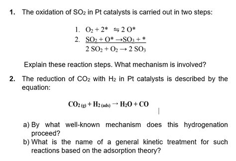 The Oxidation Of So In Pt Catalysts Is Carried Chegg