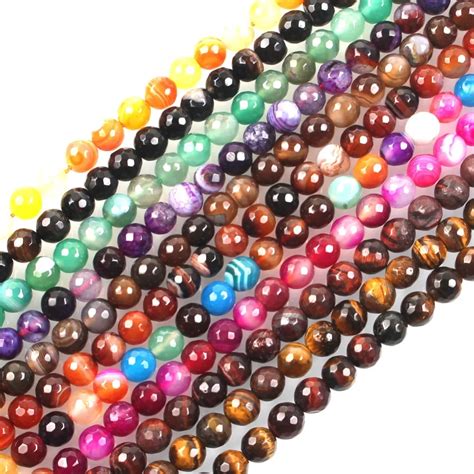 16 Strand Natural Stone Beads Faceted Striped Agates Tiger Eye Agates