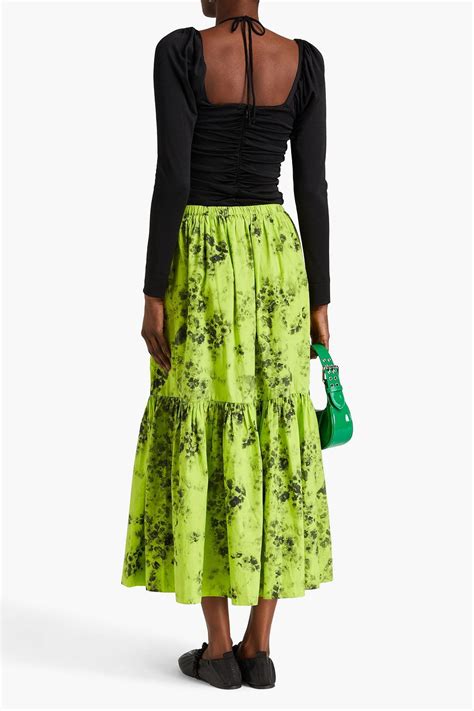 Ganni Floral Print Cotton Poplin Midi Skirt The Outnet