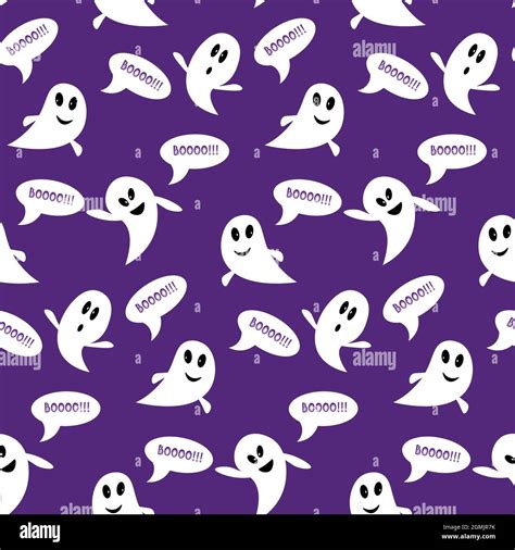 Pattern with ghosts on a purple background with text. Vector ...