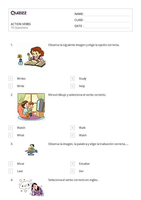 50 Action Verbs Worksheets For 1st Grade On Quizizz Free Printable