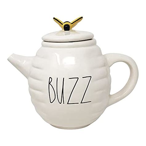 Rae Dunn By Magenta Ceramic Tea Pot In Height Buzz Bee White