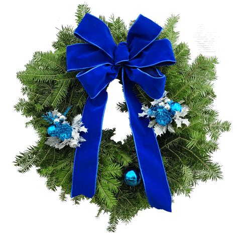 20″ Fresh Balsam Fir Decorated Blue Velvet Hanging Wreath Van Putte