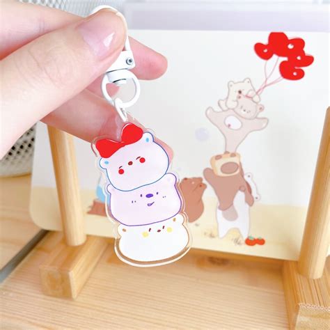 Kawaii Dango Bear Keychain Asian Food Acrylic Charm Cute Etsy