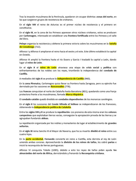 Tema 4 Los Reinos Cristianos De La Reconquista Hasta El Siglo Xiii Reconquista Y Repoblación Pdf