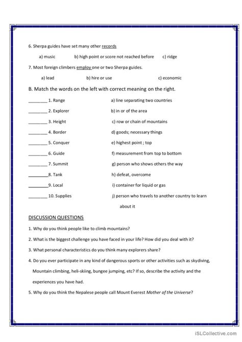 Mount Everest English Esl Worksheets Pdf And Doc