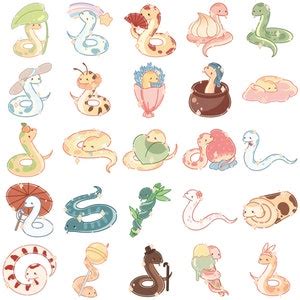 Cute Snake Stickers Pack Snake Stickers Kawaii Snake Sticker Crystal ...