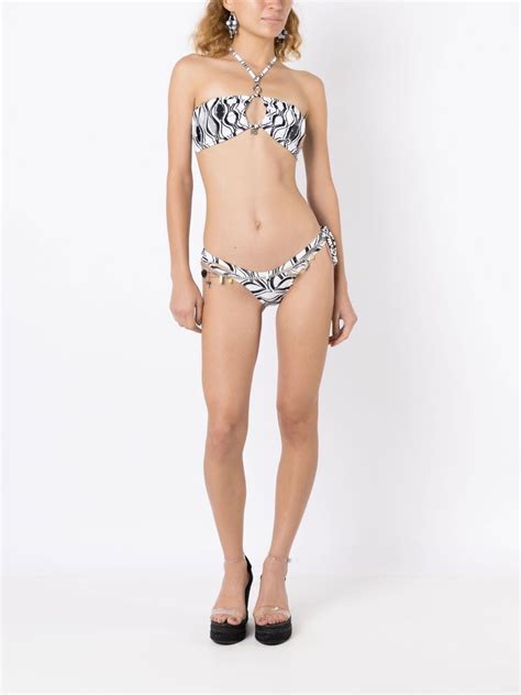 Amir Slama Wave Print Chain Detail Bikini Set In White ModeSens