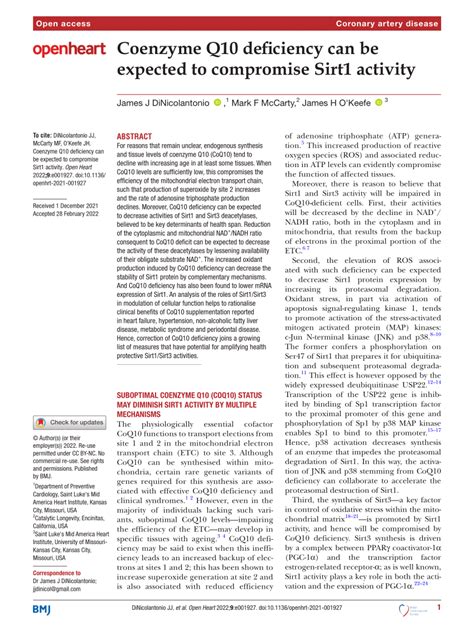 (PDF) Coenzyme Q10 deficiency can be expected to compromise Sirt1 activity