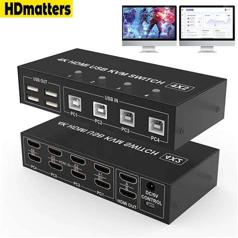 Port Kvm Switch Hdmi Dual Monitor Extended Display K Hz Usb