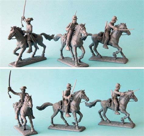 American Civil War Confederate Cavalry--Gray Plastic--9 mounted figures ...