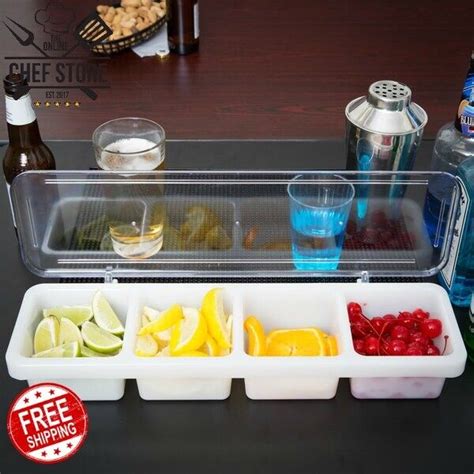 Four Compartment Condiment Bars Organizer Plastic White Rectangle 18