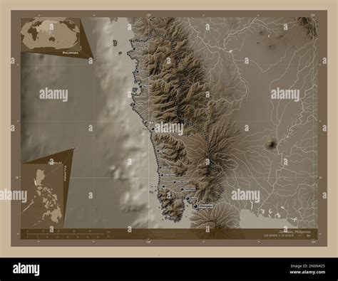 zambales province  philippines elevation map colored  sepia tones