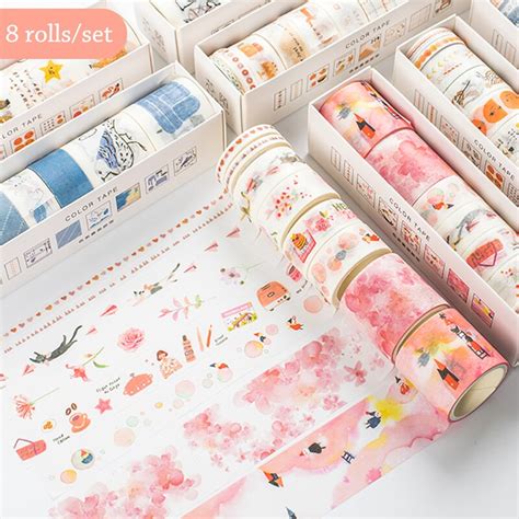 8 pièces ensemble bande dessinée créative Washi bande Kawaii Journal