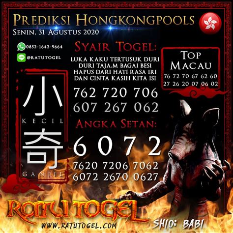 Bocoran Togel Hongkongpools Senin Agustus Prediksi Togel