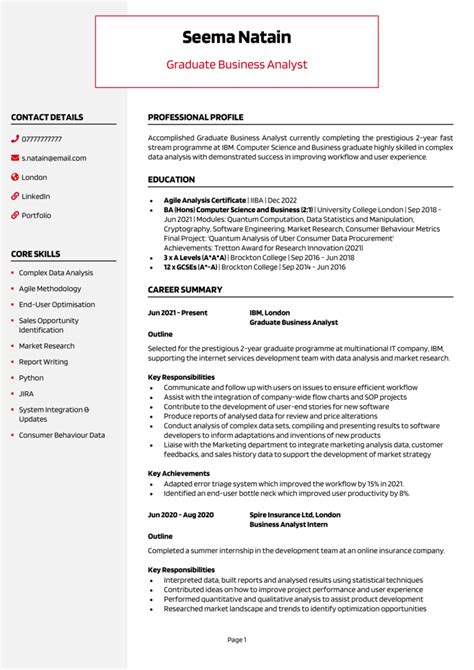 Graduate Business Analyst Cv Example Guide Get Jobs