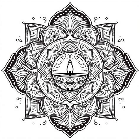 Coloring Page Diwali Mandala Candle 04