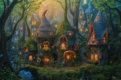 Premium Photo Enchanted Forest Village With Fairytale Cottages