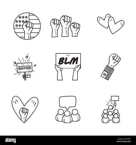 Black Lives Matter Line Style Icons Collection Design Of Protest