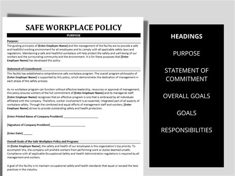 Safety Policy Safe Workplace Policy Compliance With OSHA HR Templates Accidents and Injuries ...