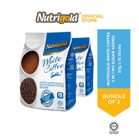 Nutrigold White Coffee 2 In 1 No Sugar Added 30g X 15 Sticks Bundle