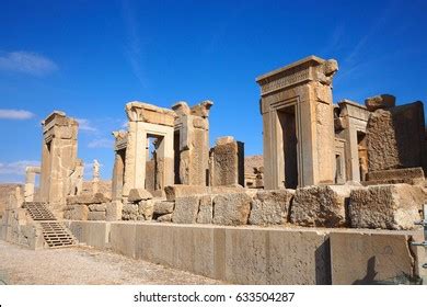 Ruins Apadana Tachara Palace Behind Stairway Stock Photo