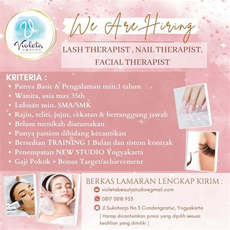 Lowongan Kerja Lash Therapist Nail Therapist Facial Therapist Di