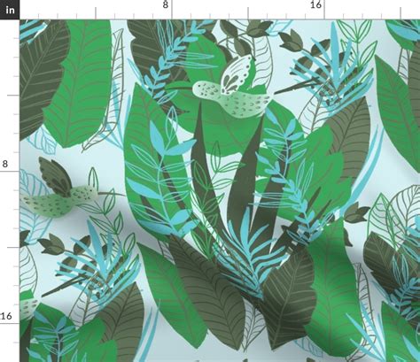 Hummingbirds And Green Foliage Fabric Spoonflower