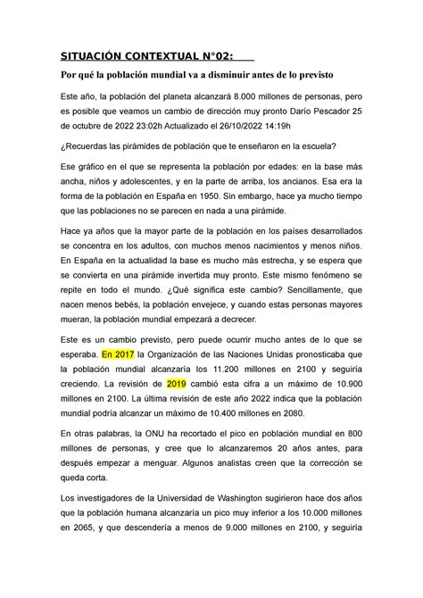 Pensamiento logico Texto SITUACIÓN CONTEXTUAL N02 Por qué la