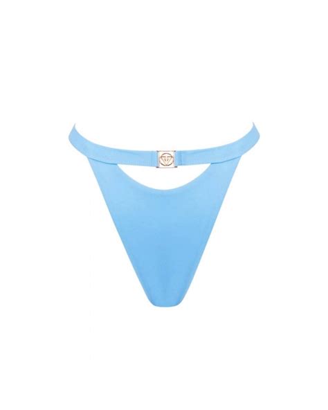 Blue U Cut Out Thong Mid Rise Bikini Bottom Xs Vivien Vance