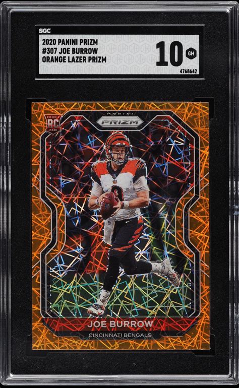 2020 Panini Prizm 307 Joe Burrow Orange Lazer Prizm Sgc 10 Gem Mint