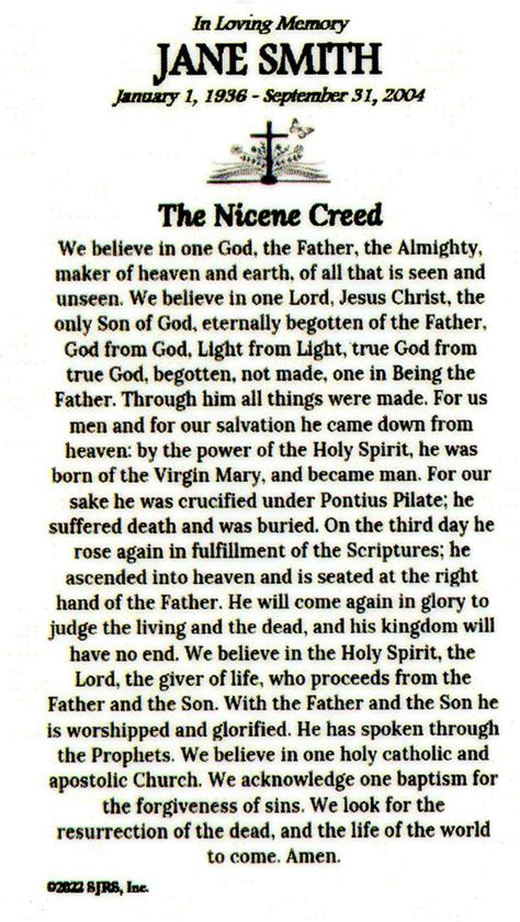 The Nicene Creed Funeral Memorial Laminated Prayer Cards Pack Of 60 Catholic Pictures