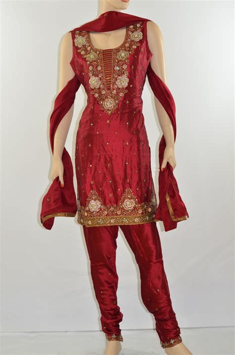 Pure Silk Red Readymade Churidar Suit W Zardozi Work 30482 Desiclik