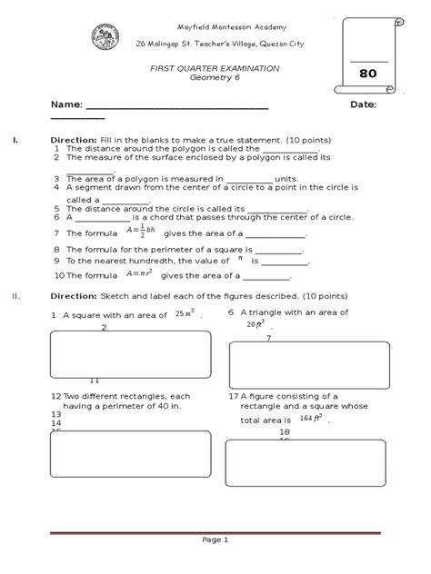 1st Quarter Exam Grade 6