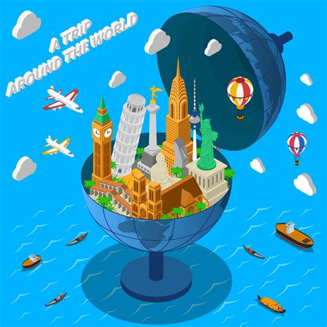 World Landmarks In Globe Isometric Poster 483488 Vector Art At Vecteezy