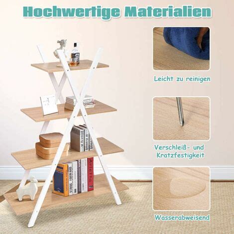 Costway Leiterregal Stufig Buecherregal Aus Holz Standregal