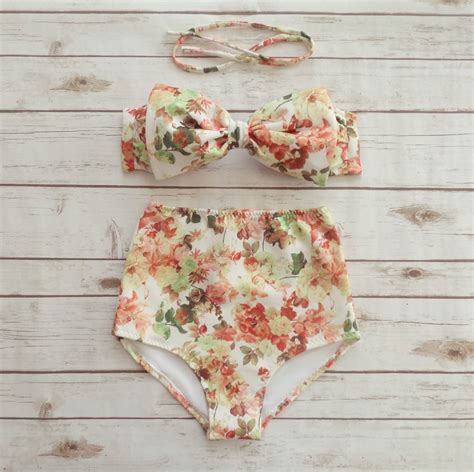 Bow Bikini Vintage Style High Waisted Cute Retro Pin Up Bikini Vintage