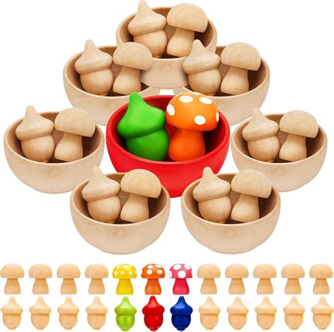 Amazon 32 Pieces Wooden Acorns Wooden Mushrooms Counting Toys