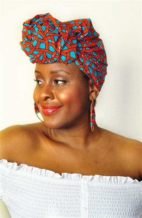 Tafo Africa Head Scarf Africa Head Wrap Orange Ankara Headscarf