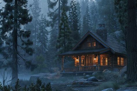 Premium Photo A Cozy Cabin Nestled Among Tall Pine Trees