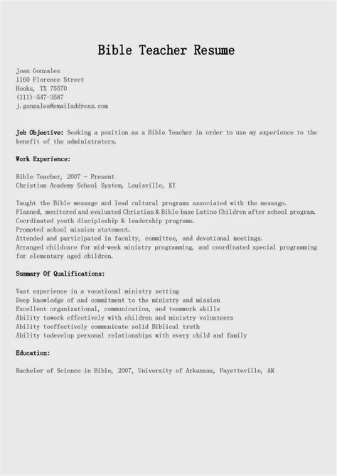 Resume Samples: Bible Teacher Resume Sample