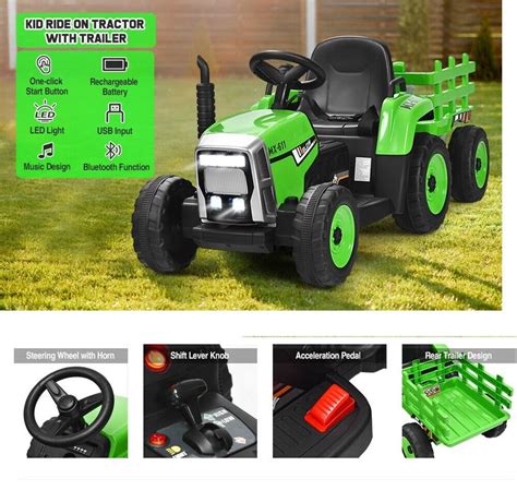 12V Electric Tractor with Remote Control and Detachable Trailer for Ki