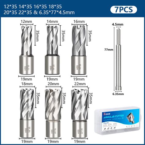 7Pcs HSS Annular Cutter Set With Pin Kit Weldon Shank 12 22mm Cutting