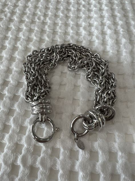 Signed Monet Vintage Silver Tone Chain Statement Retr Gem