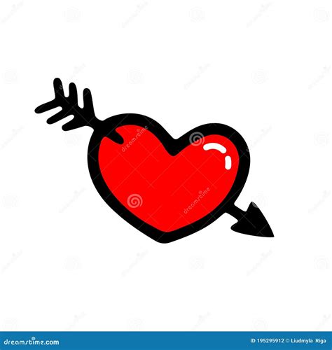 Love Hand Drawn Sign Heart With Arrow Icon Doodle Style Stock Vector