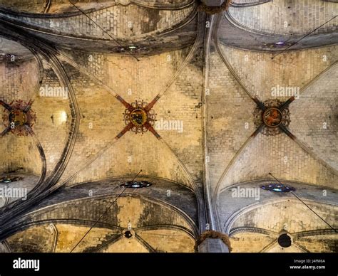 Ceiling of Basilica de Santa Maria del Mar in the Gothic Quarter of Barcelona Spain Stock Photo ...