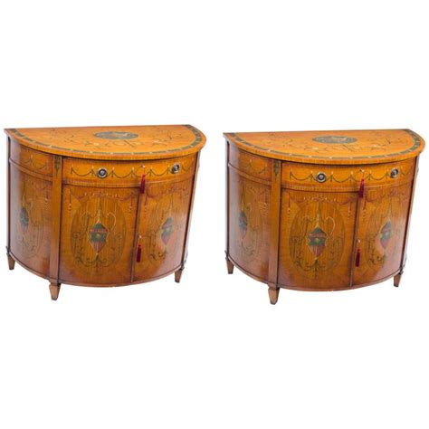 Vintage Pair Of Painted Satinwood Half Moon Cabinets 20th Century At 1stdibs