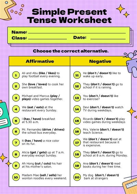 Present Simple Tense Worksheet For Grade 1